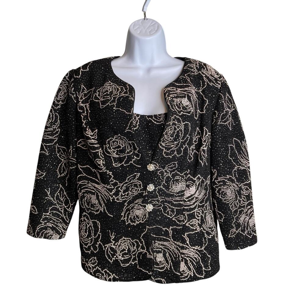 Alex Evenings Women's Beaded Rose Tank Top Jacket Set Size L Dressy Occasions